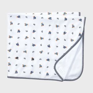 Ralph Lauren Bear Baby Blanket Blue White Cotton